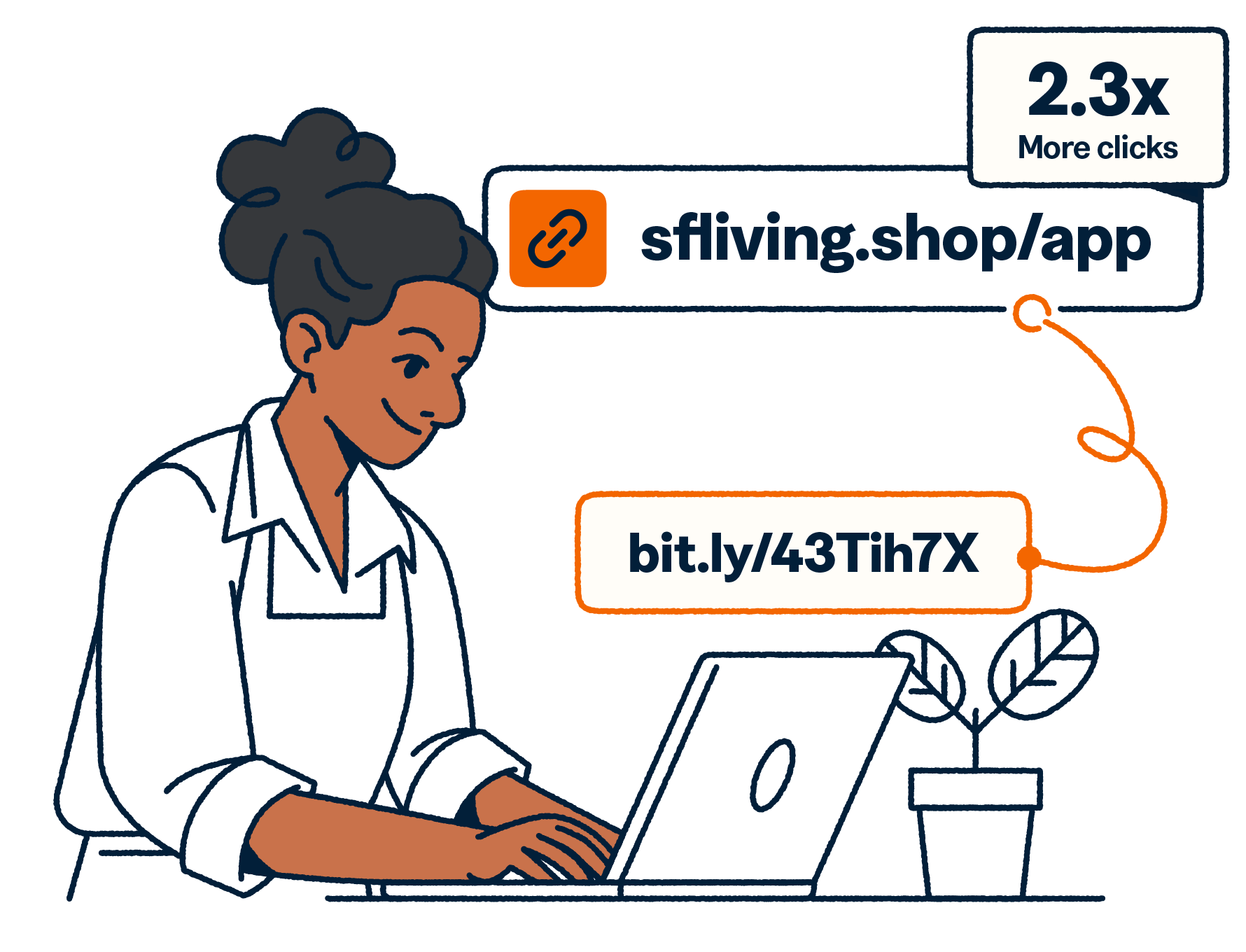 Woman on laptop using Bitly to convert a bit.ly link to a branded link.