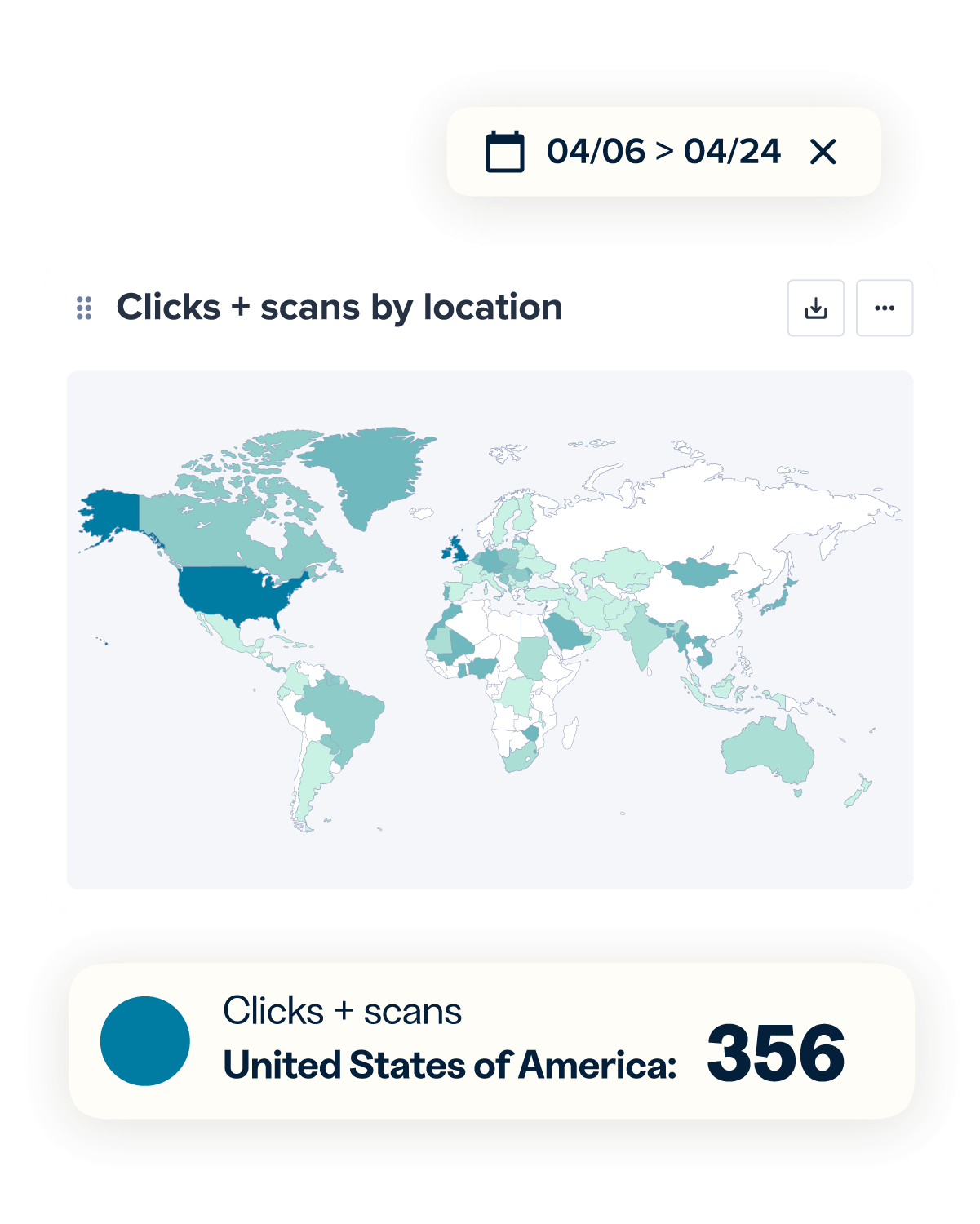 Clicks + scans by location geographical map with clicks + scans from the US singled out