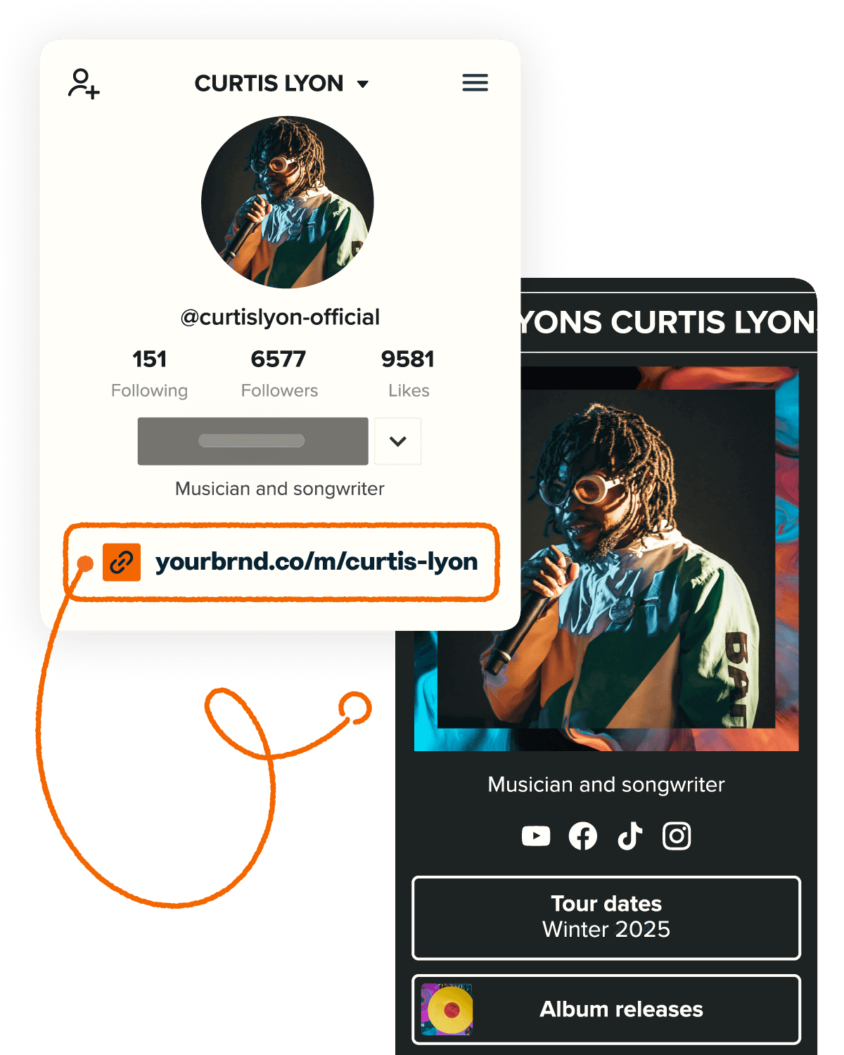 Short link in a social media bio that links to a custom landing page