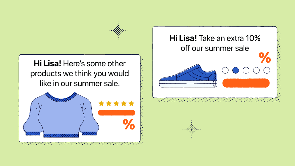 An example of a retailer's messaging around sale products relevant to a person's interests or previous purchases